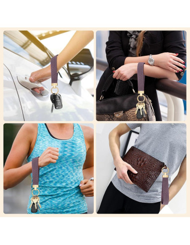 Fishent Llavero de Pulsera Tejido Violeta Humo con 3 Anillos