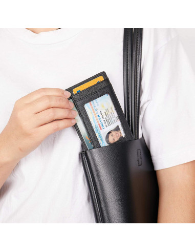 Billetera Minimalista de Cuero Negro con Bloqueo RFID