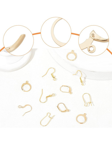 Beebeecraft Kit 50 Ganchos de Pendientes Oro 18K 5 Estilos