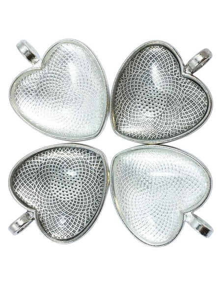30 Piezas Bandejas Colgantes Corazón Plateadas 25mm con Vidrio 30 Piezas Bandejas Colgantes Corazón Plateadas 25mm con Vidrio