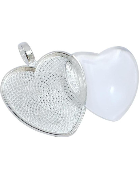 30 Piezas Bandejas Colgantes Corazón Plateadas 25mm con Vidrio 30 Piezas Bandejas Colgantes Corazón Plateadas 25mm con Vidrio