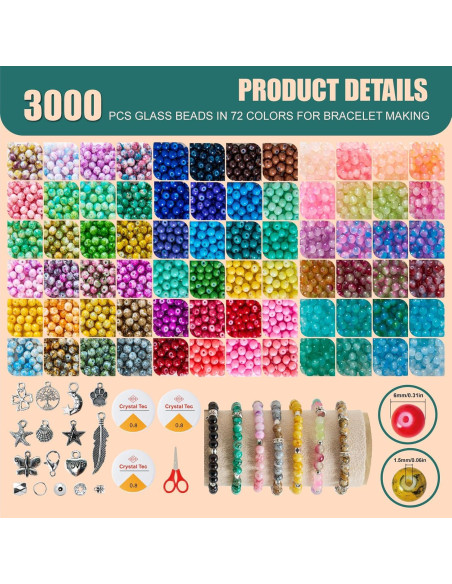 Kit de cuentas de vidrio ASIMASIKE - 3000 piezas 6mm multicolor Kit de cuentas de vidrio ASIMASIKE - 3000 piezas 6mm multicolor