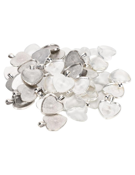 Bandejas de Colgante Corazón Plateado Pissente - 60pcs Bandejas de Colgante Corazón Plateado Pissente - 60pcs