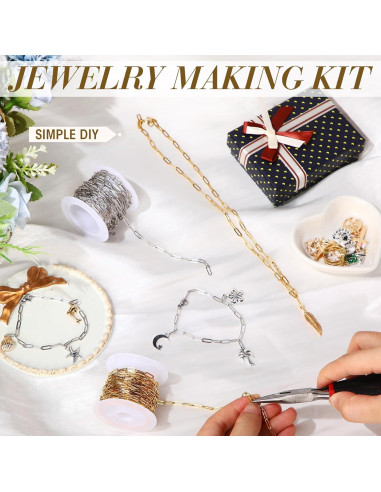 Kit de Joyería Quelay: 2 Rollos de Cadenas Doradas 10m