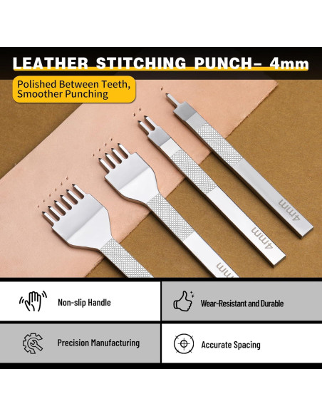 Punzonadora de Cuero MORFEN 17 Piezas 4mm para Costura Punzonadora de Cuero MORFEN 17 Piezas 4mm para Costura