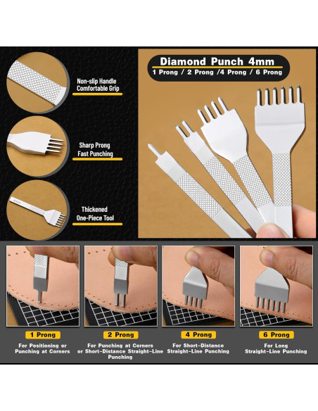 Punzonadora de Cuero MORFEN 17 Piezas 4mm para Costura Punzonadora de Cuero MORFEN 17 Piezas 4mm para Costura