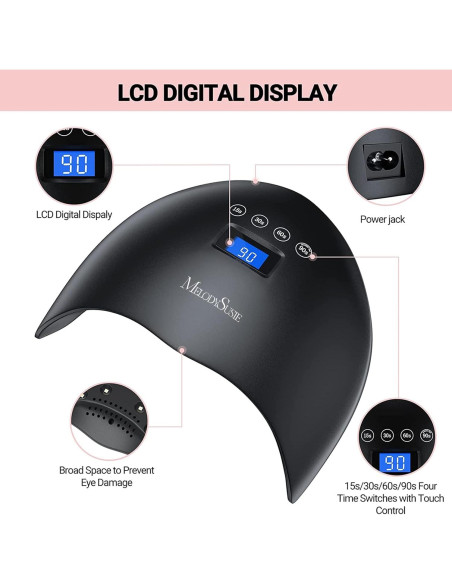 Lámpara de Uñas LED UV 48W MelodySusie - Negra, 4 Temporizadores Lámpara de Uñas LED UV 48W MelodySusie - Negra, 4 Temporizadores