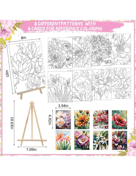 Kit de Pintura Tenceur 72 Piezas Lienzos Pre Dibujados Flores Kit de Pintura Tenceur 72 Piezas Lienzos Pre Dibujados Flores