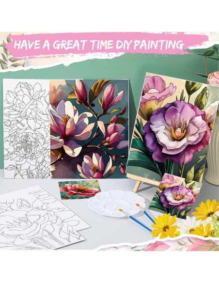Kit de Pintura Tenceur 72 Piezas Lienzos Pre Dibujados Flores Kit de Pintura Tenceur 72 Piezas Lienzos Pre Dibujados Flores