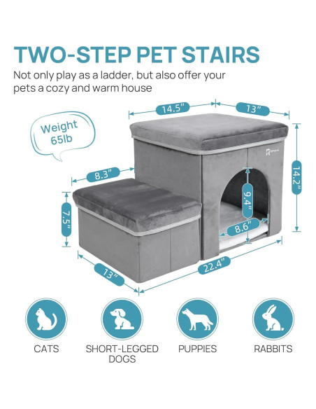 Escalera Plegable para Mascotas RYpetmia 2 Niveles Antideslizante Escalera Plegable para Mascotas RYpetmia 2 Niveles Antideslizante