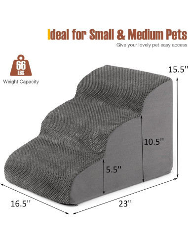 Rampas para Perros Giantex 3 Escalones Antideslizantes Gris