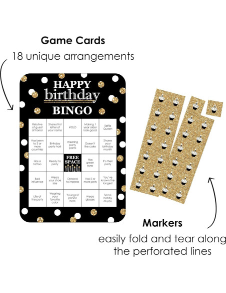 Juego de Bingo Cumpleaños Feliz Adulto - Gran Punto de Felicidad - 18 Tarjetas y Marcadores Juego de Bingo Cumpleaños Feliz Adulto - Gran Punto de Felicidad - 18 Tarjetas y Marcadores