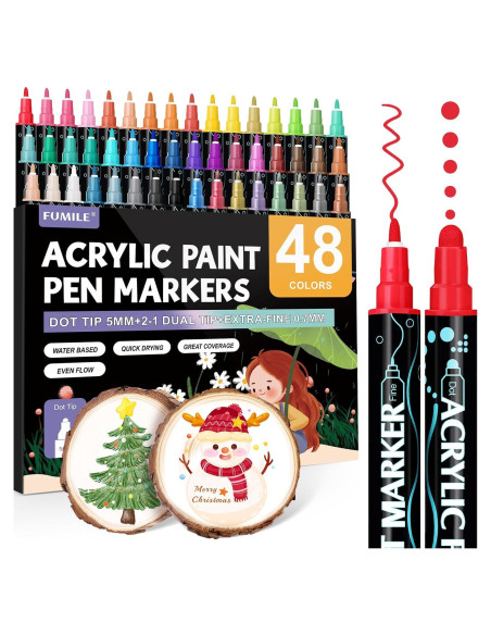 Marcadores de Pintura Acrílica FUMILE 48 Colores Doble Punta Marcadores de Pintura Acrílica FUMILE 48 Colores Doble Punta