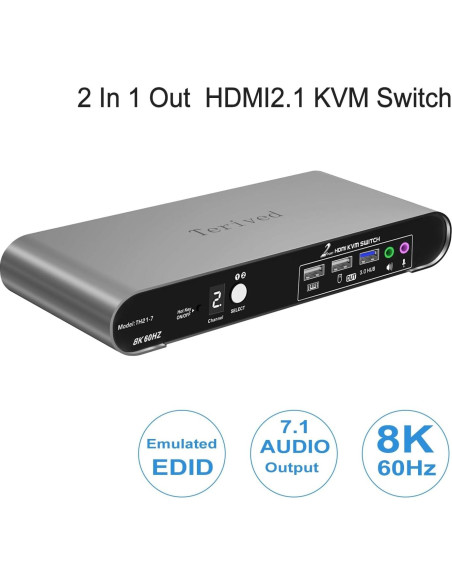 Interruptor KVM Automático 2 PCs 1 Monitor HDMI 8K 60Hz Terived Interruptor KVM Automático 2 PCs 1 Monitor HDMI 8K 60Hz Terived