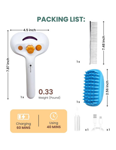 Cepillo de Vapor 4 en 1 ENUKYCOM para Gatos y Perros