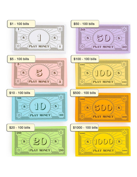 Dinero Falso para Juegos de Mesa Apostrophe Games - 800 Piezas Dinero Falso para Juegos de Mesa Apostrophe Games - 800 Piezas