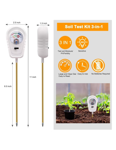 Kit de Prueba de Suelo 3-en-1 Aenncci - Medidor de Humedad, pH y Fertilidad