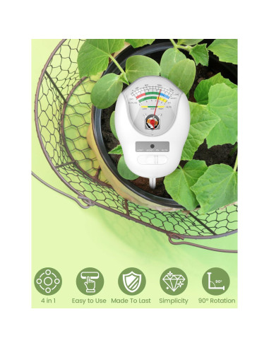 Kit de Prueba de Suelo 4-en-1 Landtouch - Medidor de pH, Humedad, Luz y Nutrientes