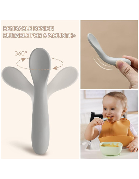 Paquete de 6 Cucharas de Silicona NETANY para Bebés 6+ Meses Paquete de 6 Cucharas de Silicona NETANY para Bebés 6+ Meses
