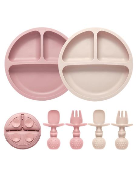 Juego de Alimentación de Silicona Eascrozn 2 Platos y Utensilios Juego de Alimentación de Silicona Eascrozn 2 Platos y Utensilios