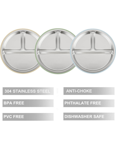 Set de Platos de Acero Inoxidable PandaEar 3 Unidades Antideslizante Set de Platos de Acero Inoxidable PandaEar 3 Unidades Antideslizante