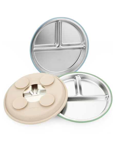 Set de Platos de Acero Inoxidable PandaEar 3 Unidades Antideslizante Set de Platos de Acero Inoxidable PandaEar 3 Unidades Antideslizante