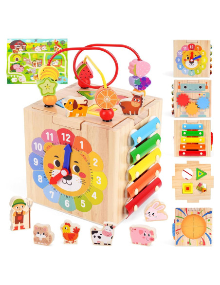 Cubo de Actividad de Madera ATOYUS para Niños 1-3 Años Cubo de Actividad de Madera ATOYUS para Niños 1-3 Años