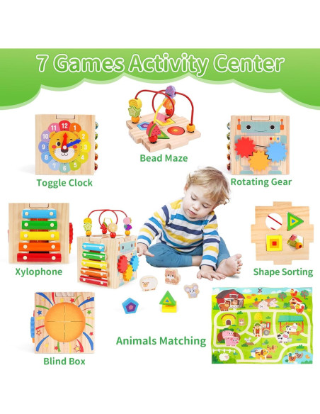 Cubo de Actividad de Madera ATOYUS para Niños 1-3 Años Cubo de Actividad de Madera ATOYUS para Niños 1-3 Años