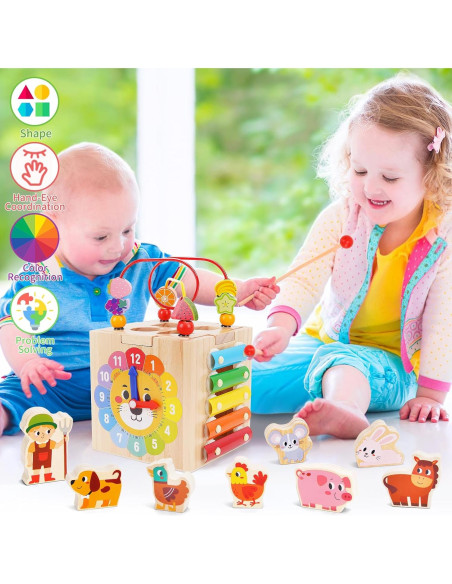 Cubo de Actividad de Madera ATOYUS para Niños 1-3 Años Cubo de Actividad de Madera ATOYUS para Niños 1-3 Años