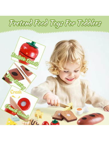 Juego de Comida de Desayuno de Madera Smartwo 12 Piezas