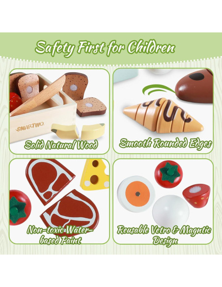 Juego de Comida de Desayuno de Madera Smartwo 12 Piezas Juego de Comida de Desayuno de Madera Smartwo 12 Piezas