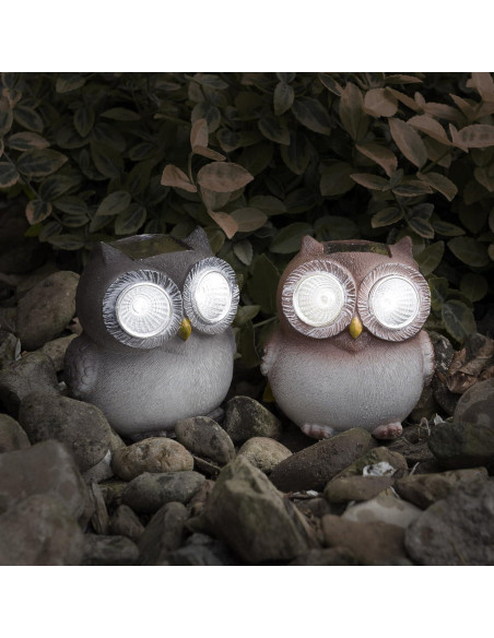 Juego de 2 Estatuas de Búho con Luz LED Solar Pure Garden Juego de 2 Estatuas de Búho con Luz LED Solar Pure Garden