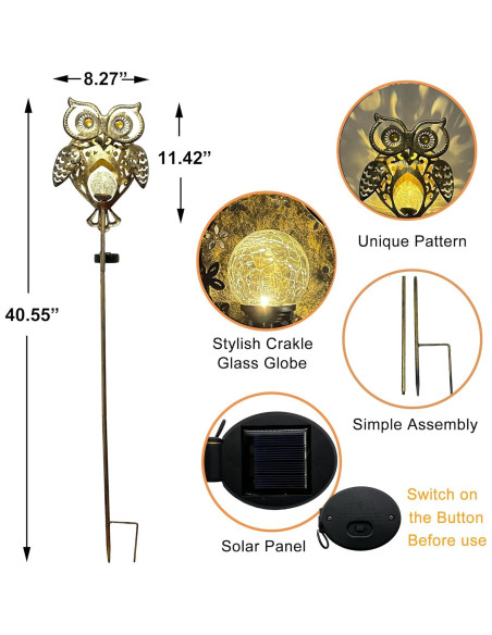 Estaca de Luz Solar Búho ARTCOS Impermeable 102.87 cm Estaca de Luz Solar Búho ARTCOS Impermeable 102.87 cm