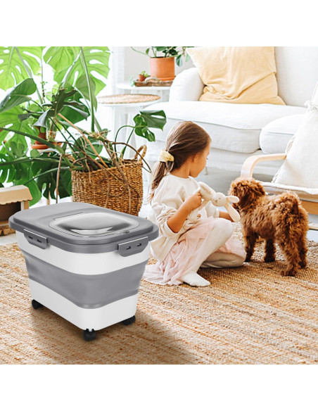 Contenedor de Alimentos para Mascotas Elanwalk 20L Plegable Gris Contenedor de Alimentos para Mascotas Elanwalk 20L Plegable Gris