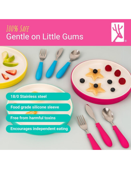 Cubiertos para Niños Elk y Amigos - 6 Piezas con Mango de Silicona Cubiertos para Niños Elk y Amigos - 6 Piezas con Mango de Silicona