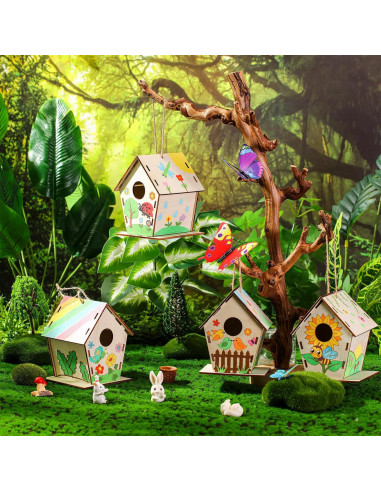 Paquete de 24 casas de pájaros de madera DoubleFill 11 cm