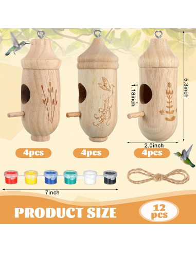 Kit de 12 casas para colibríes Briwooody con pinturas y pinceles