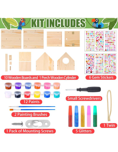 Kit Casa para Pájaros de Madera DIY Czlotyh con Pinturas y Pinceles