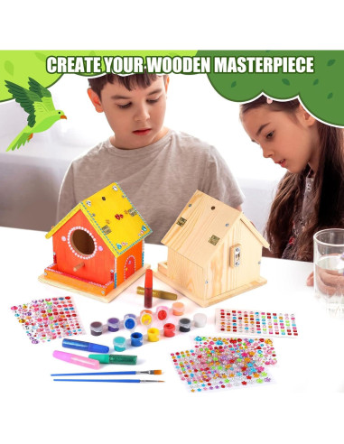 Kit Casa para Pájaros de Madera DIY Czlotyh con Pinturas y Pinceles