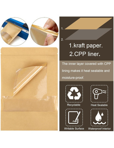 50 Bolsas de Papel Kraft Reutilizables Blisstime 14x20 cm