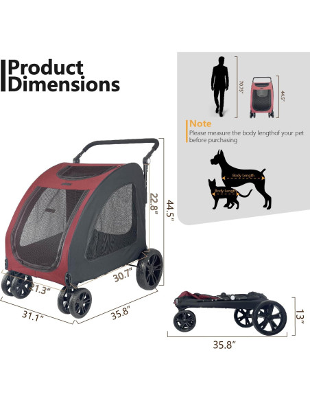 Carrito Plegable para Mascotas HTLPET Rojo hasta 50 kg Carrito Plegable para Mascotas HTLPET Rojo hasta 50 kg