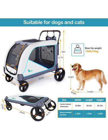 Carro de Perro Extra Grande Ownpets 70kg Plegable con Bolsa