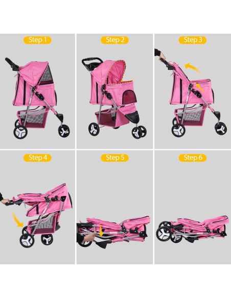 Carrito Plegable para Mascotas LEMY Rosa 3 Ruedas 15 kg Carrito Plegable para Mascotas LEMY Rosa 3 Ruedas 15 kg