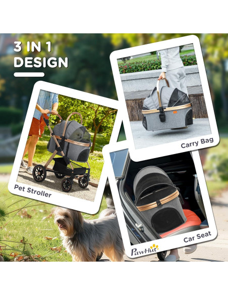 Carrito para Perros PawHut 3 en 1 Plegable Gris 10 kg Carrito para Perros PawHut 3 en 1 Plegable Gris 10 kg
