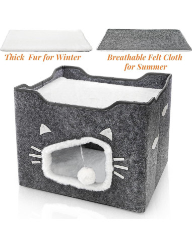 Casa para Gatos Acshio Cubo Interior con Almohadillas Reversibles