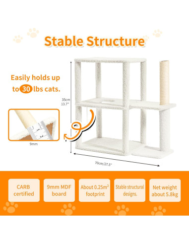 Casa para Gatos Nxwjoy Torre con Rascador y Cuevas 69.85x34.8cm