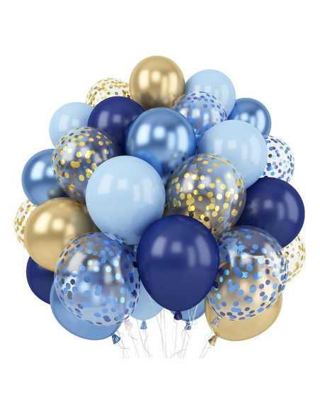 60 Globos Metálicos Azul Marino y Claro con Confeti Dorado 60 Globos Metálicos Azul Marino y Claro con Confeti Dorado