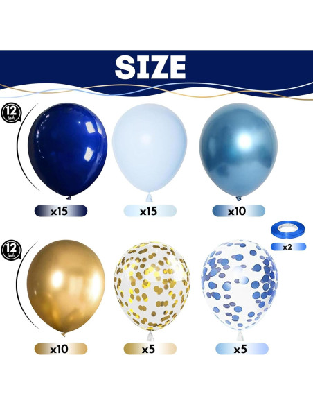 60 Globos Metálicos Azul Marino y Claro con Confeti Dorado 60 Globos Metálicos Azul Marino y Claro con Confeti Dorado