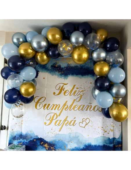 60 Globos Metálicos Azul Marino y Claro con Confeti Dorado 60 Globos Metálicos Azul Marino y Claro con Confeti Dorado