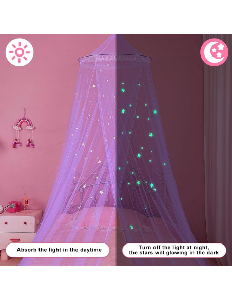 Dosel de Cama para Niñas FIOBEE con Luces LED y Mosquitera Dosel de Cama para Niñas FIOBEE con Luces LED y Mosquitera